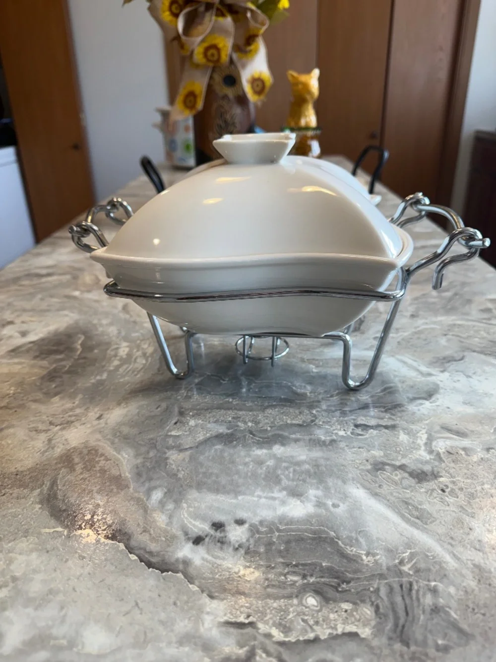 Godinger Siena covered porcelain baker, mid-century inspired Square Ware design